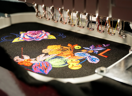 Embroidery machine in action